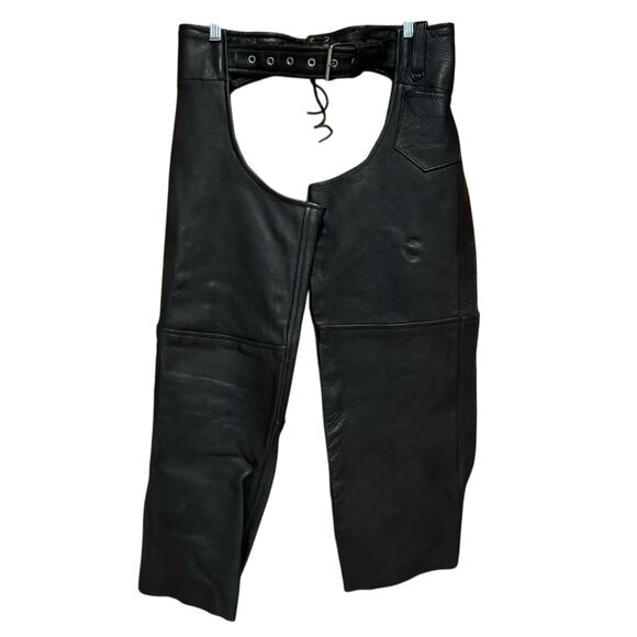 UNIK Premium Leather Motorcycle Zip Side Chaps Black Size S - Unisex - Bikercore - Picture 2 of 13
